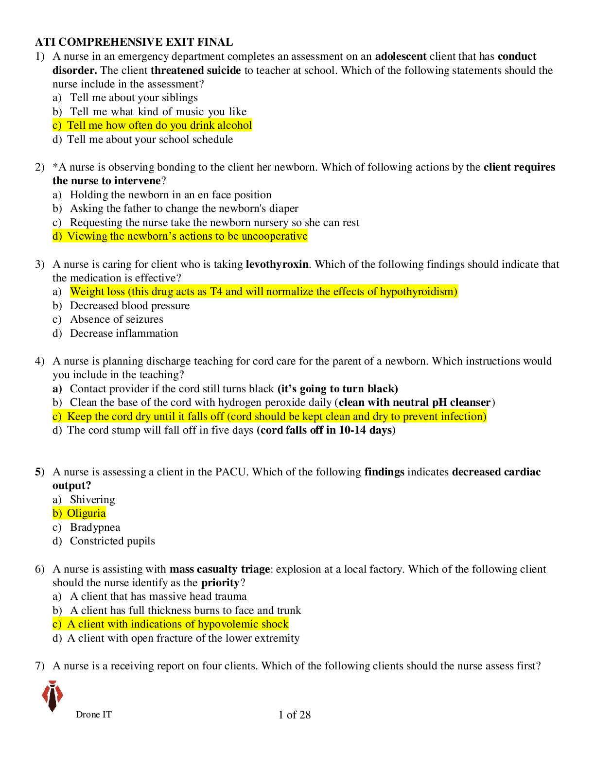 Preview image for EXTRA ATI COMPREHENSIVE FINAL EXAM-2021/2021-Latest version-Reviewed Responses for A+ Grades